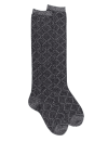 Calcetines largos de mujer en algodón egipcio y cachemir con estampado de rombos efecto brillante - Negro | Doré Doré