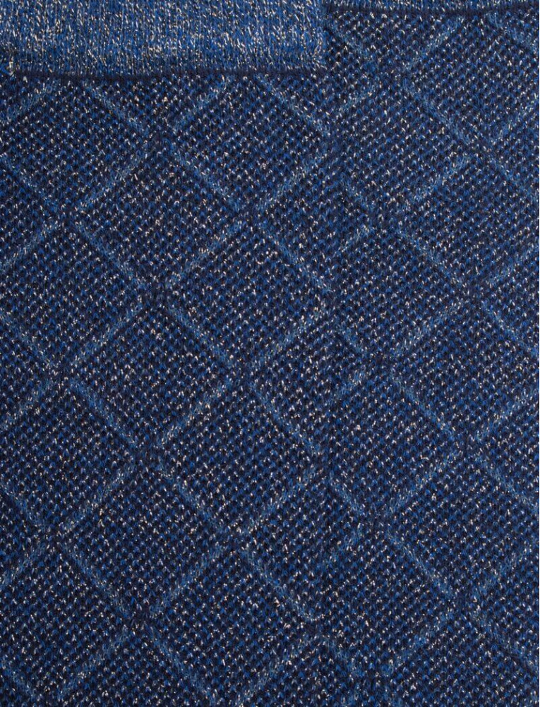 Calcetines largos de mujer en algodón egipcio y cachemira con estampado de rombos efecto brillo - Azul marino oscuro | Do